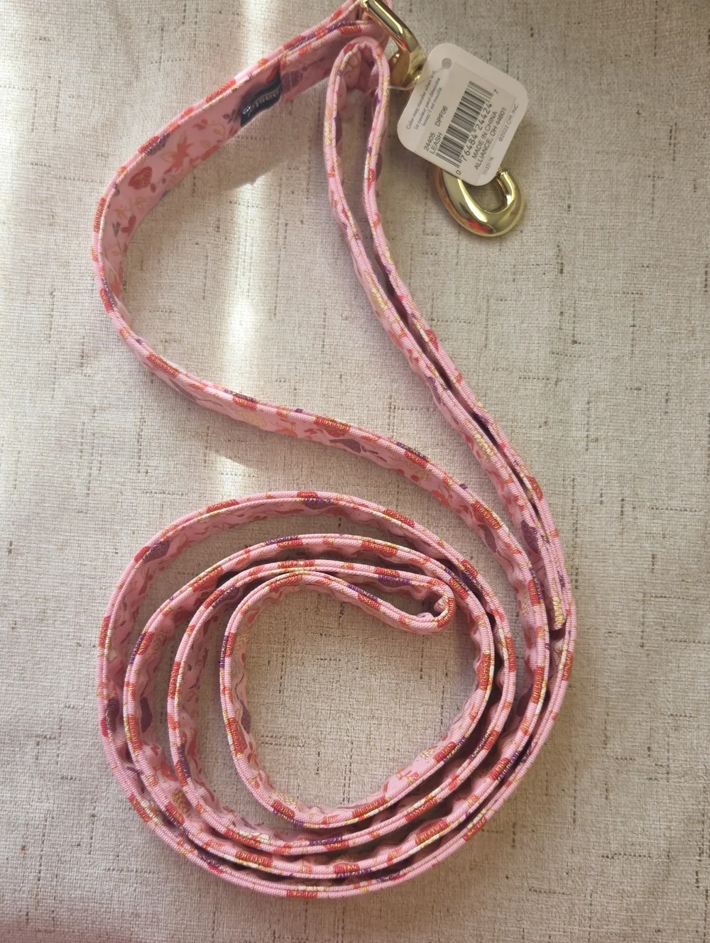Pink Floral Dog Leash with Gold Hardware 6'